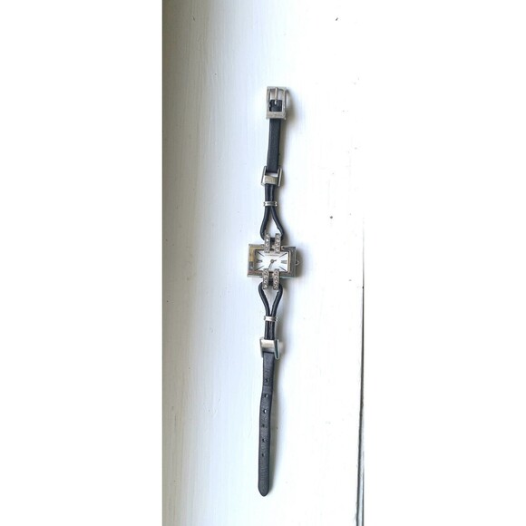 BCBGMAXAZRIA Ladies BG6014 Classic Crystal Black Leather Strap Watch New Battery - Picture 2 of 9